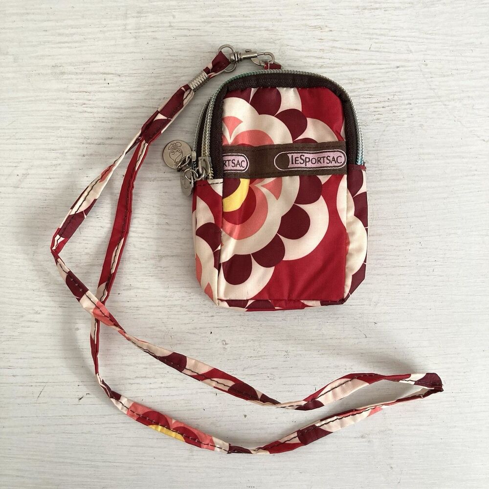 LeSportsac Small Pouch Wallet Coin Purse Mini Purse Neck Lanyard Travel Floral